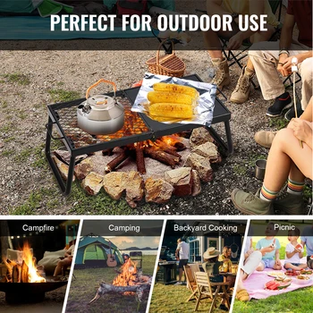 VEVOR Folding Campfire Grill,Portable Camping Grates Camp Fire Cooking Equipment with Legs Carrying Bag for Outdoor BBQ Cooking 6