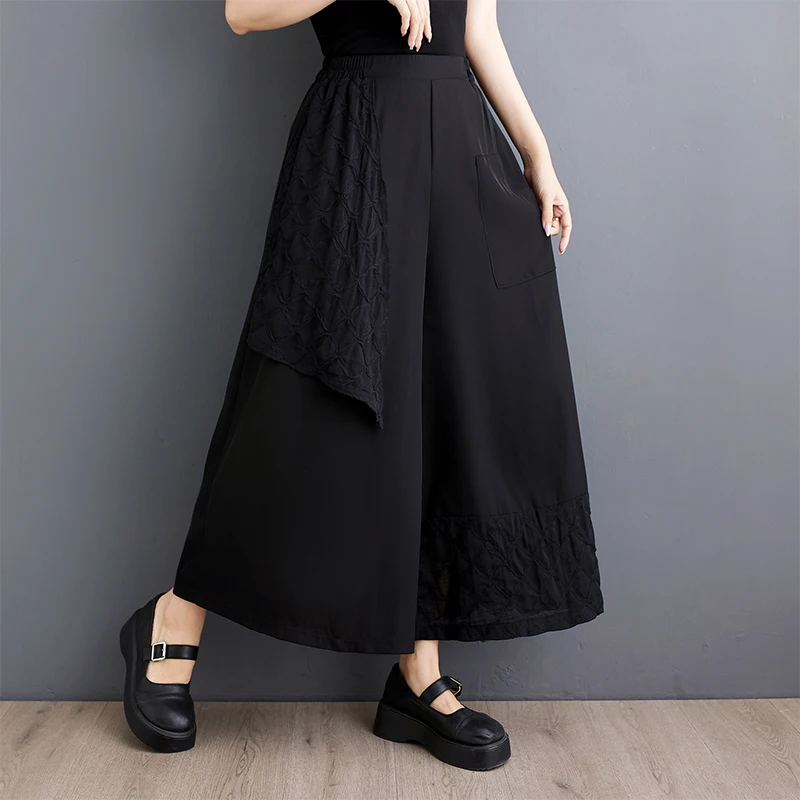 

Japanese Yamamoto Style Patchwork High Waist Dark Black Loose Spring Summer Wide leg pants Street Fashion Women Casual Pants
