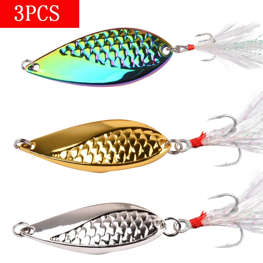 3PCS Snake Hard Spinner Spoon Lures Colorful Gold Silver Metal