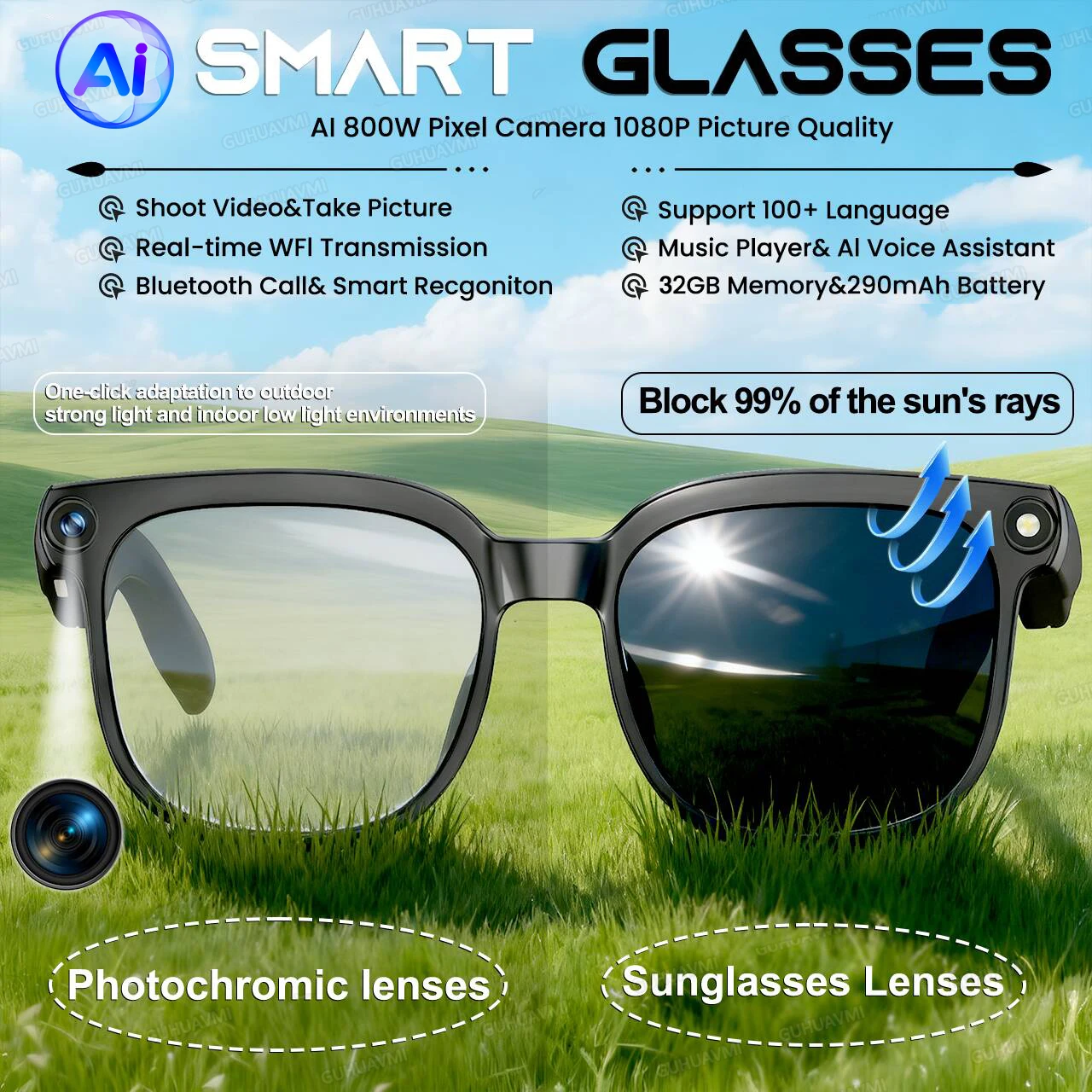 Smart Brille Mit Ki Sprachübersetzung Und Videoaufnahmefunktion_voghion.com