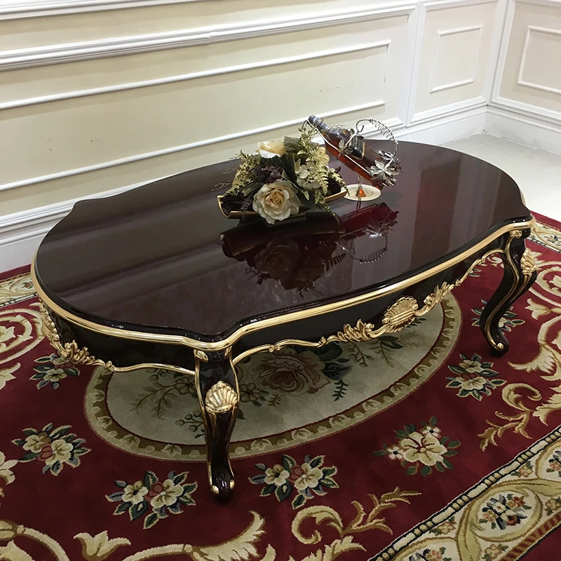 

European Style Oval large tea table luxury Chinese neoclassical wine red lacquer solid wood long tea table TV cabinet combinatio