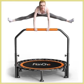 Foldable Mini Trampoline 40/48 inch, 330lbs Capacity, Portable Rebounder with Bungee Bands for Adults & Kids