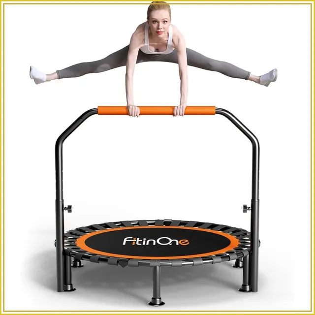 Foldable Mini Trampoline 40/48 inch, 330lbs Capacity, Portable Rebounder with Bungee Bands for Adults & Kids