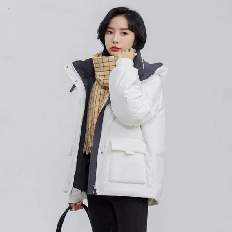 2023 New Women Down Jacket Winter Coat Female Short Parkas Loose Thick Warm Outwear Hooded Leisure Time Versatile Overcoat