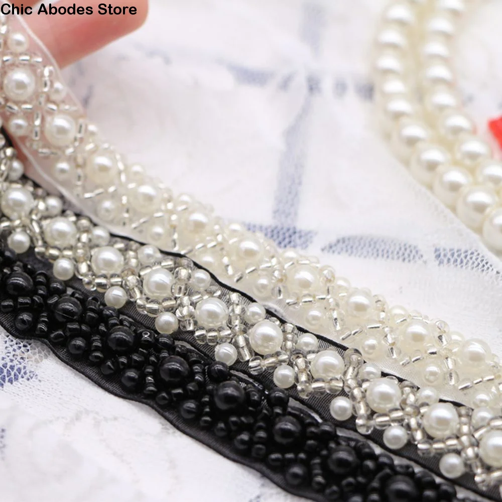 Applicazione in Pizzo Ricamato con Perle per Copricapo da Sposa, Nastro Decorativo con Perline per Abiti