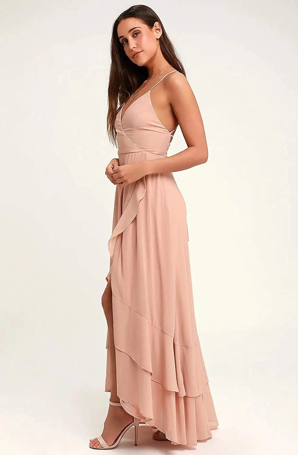 simple prom dresses V Neck Evening Dresses  فساتين السهرة Long Chiffon Spaghetti Straps Formal Party Dress robes de soirée with Slit for Women dark green prom dress