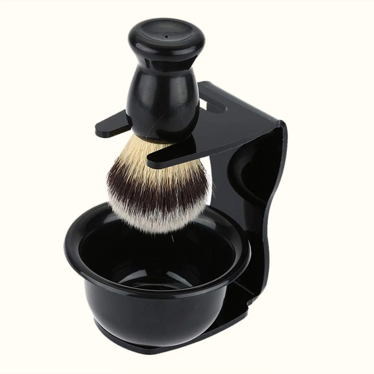 

Nylon Shaving Razor Brush Acrylic Stand and Sleek Soap Bowl Set for Facial Cleaning