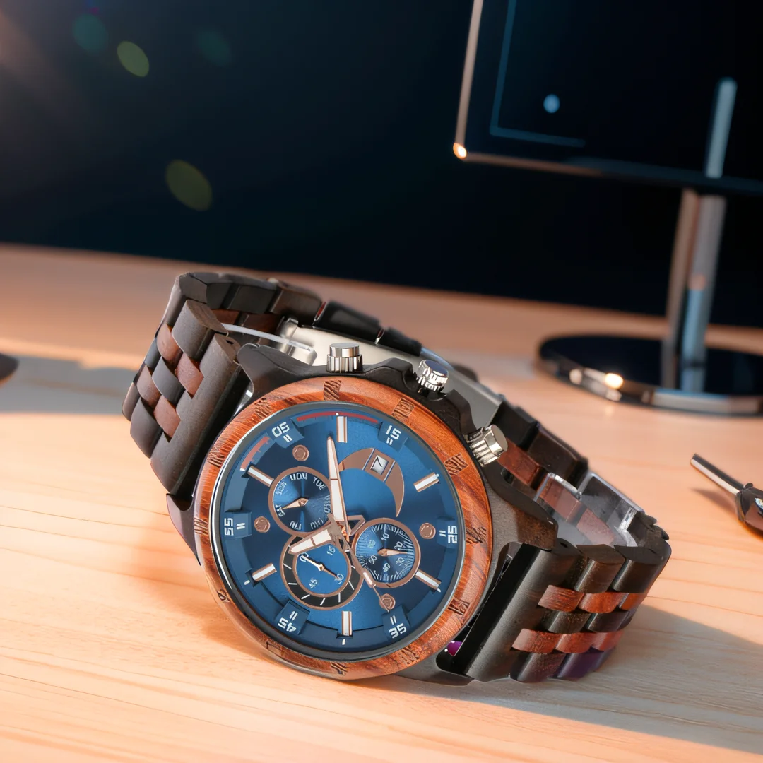 Wooden Wrist Watches For Men Fashion Quartz Wristwatches With Clock Date Week Timepieces Wood Wach Box for Him reloj hombre 3