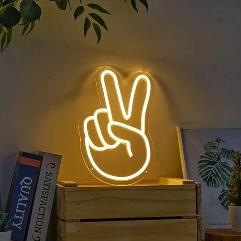 Peace Hand LED Neon Sign Custom Win Victory Gesture Yeah Neon