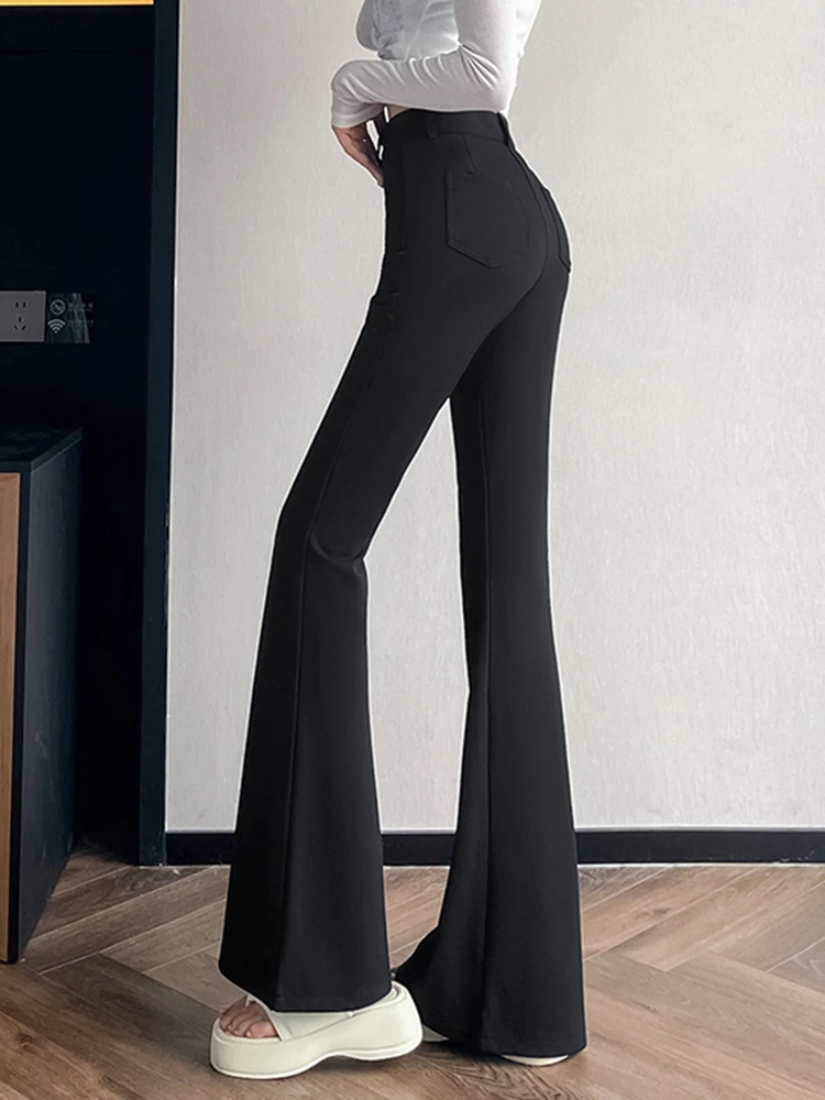Pantalones acampanados negros elegantes para mujer, moda coreana