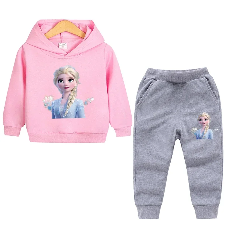 thumbnail image 1 of Ropa de primavera para niños, suéter de manga larga con capucha y pantalón de Frozen Elsa para niñas, conjuntos de 2 piezas, ropa para niñas pequeñas, 1 of 5
