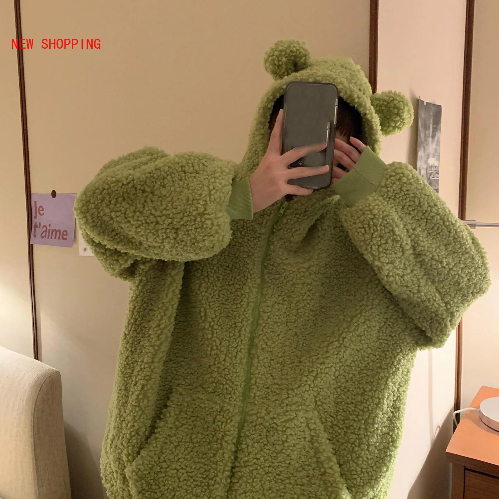 2021 Autumn Winter Women Hoodies Kawaii Bear Ears Fashion Hoody Casual Pocket Solid Color Warm Plush Sweatshirt Hoodie For Women