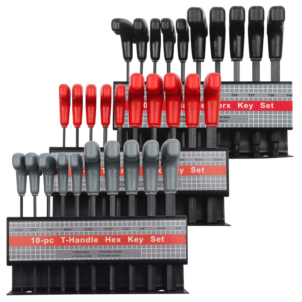 Honoson 10-teiliges T-Griff Innensechskant-Schraubendreher Set | Größen Von 3/32 Bis 3/8 Zoll Für Fahrrad & Möbel