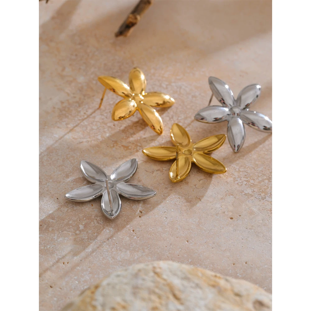 Yhpup Flower Stud Earrings Stainless Steel Metal