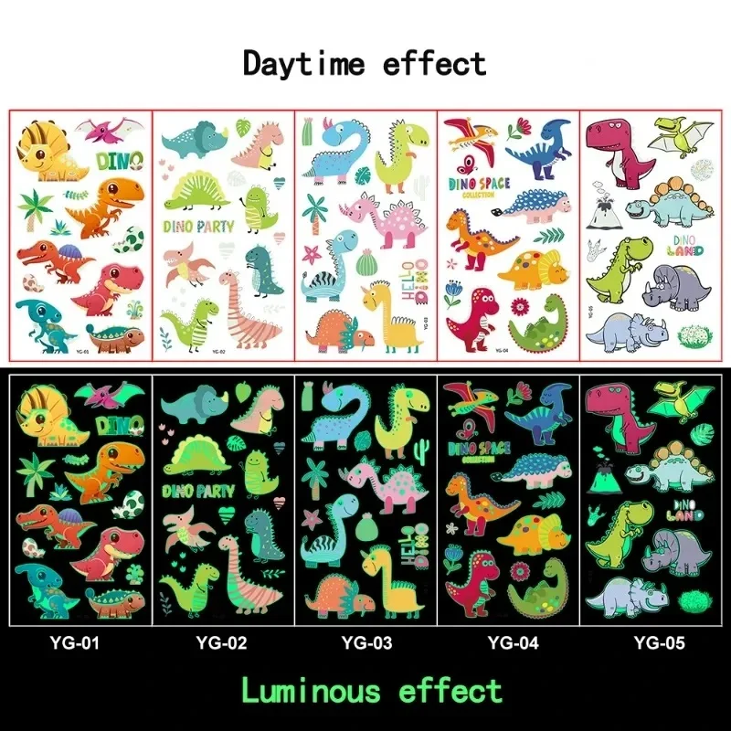 Tattoo Sticker 40pcs/8Set Luminous Cartoon Children Unicorn Mermaid For Children Temporary