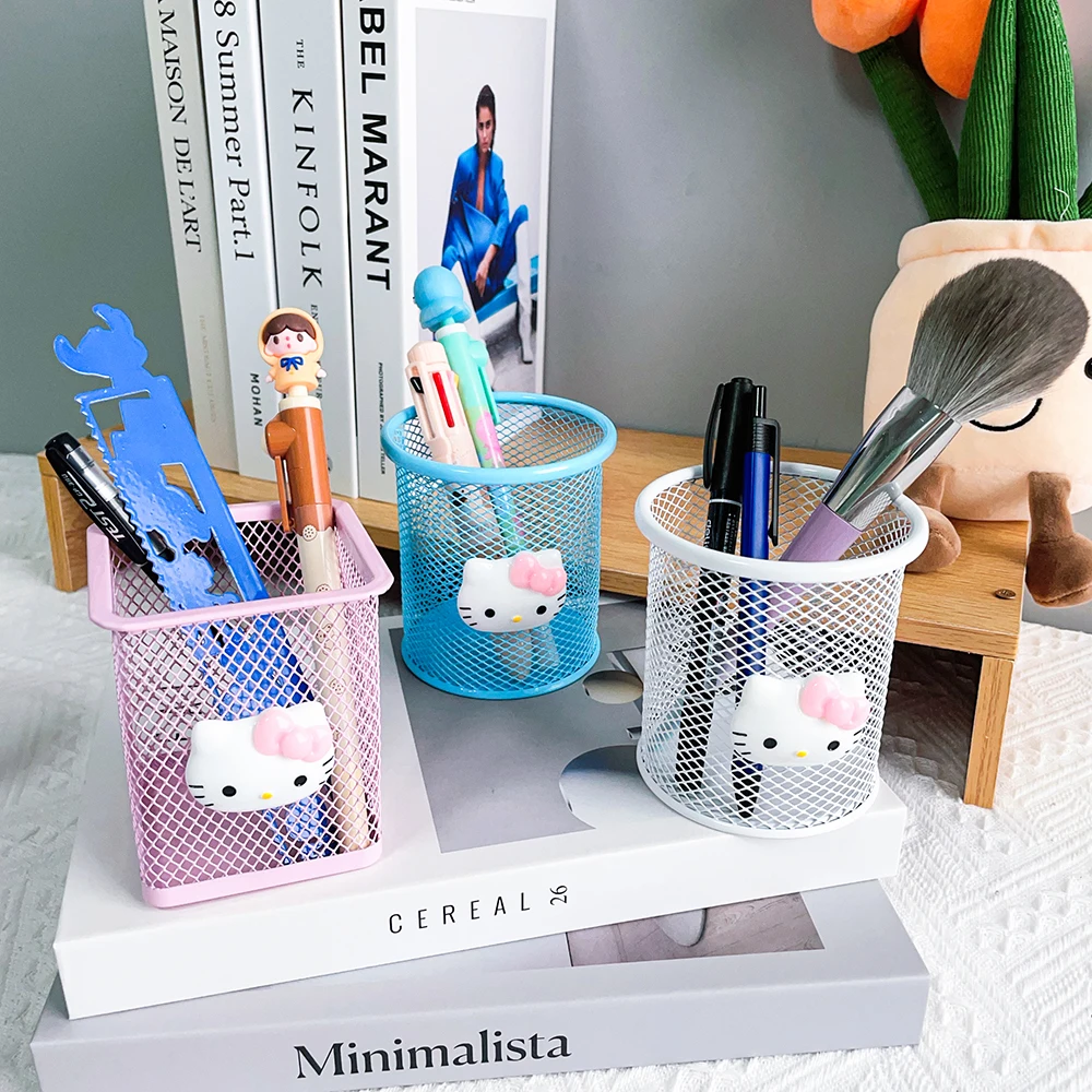 Cartoon Sanrio HelloKitty pen holder multi-color makeup brush holder Kawaii pink hollow pen stationery storage and cla Pen Holder Desk Organizer Pen And Brush Holder Desk Storage Rack Brush Holder