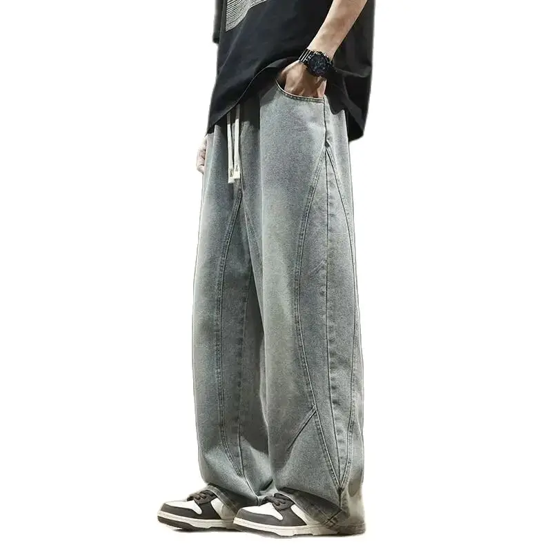 Teenage spring straight leg jeans for boys loose straight leg casual curved knife pants student washed wide leg long pants 3
