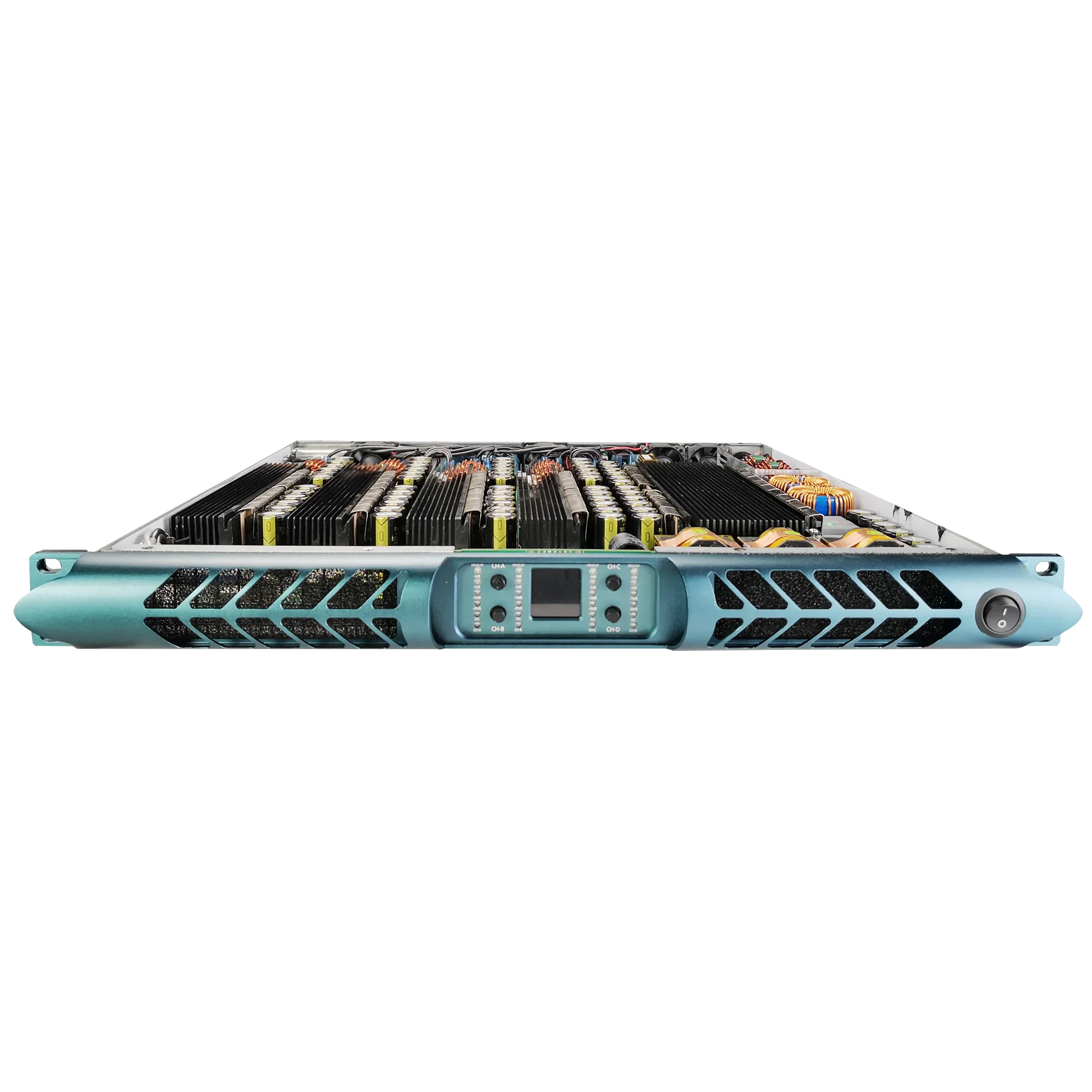 전문가용 클래스 D 1u 파워 앰프 옵션, 블랙 및 블루 컬러, 2 채널 2000W DJ 시스템, 2*18 인치 서브우퍼용 설계