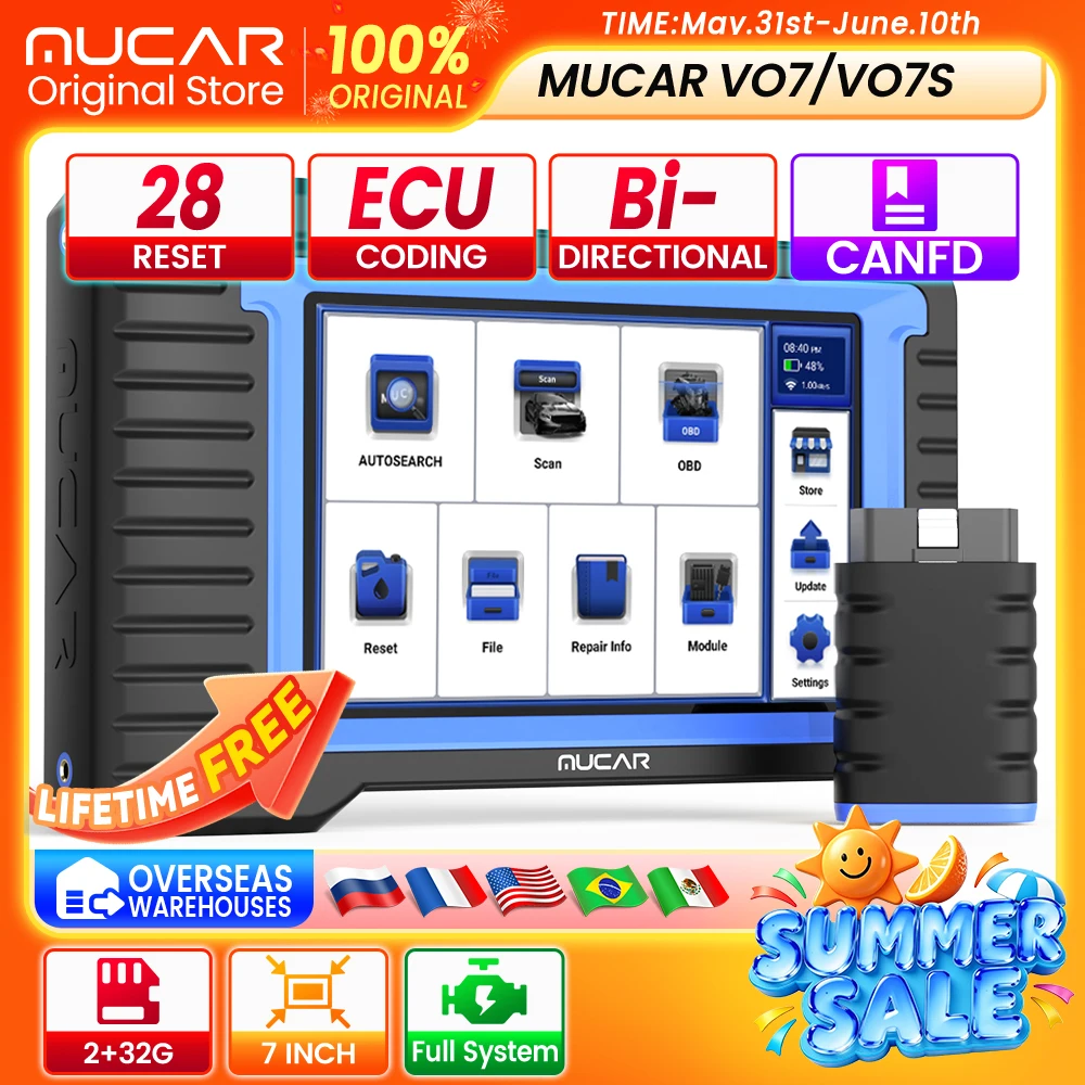 Herramientas de Diagnóstico para Autos MUCAR VO7S/VO7, Diagnóstico Completo del Sistema, 28 Funciones de Reinicio, Codificación de ECU y Escáner Automotriz Bidireccional Obd2, Actualización Gratuita