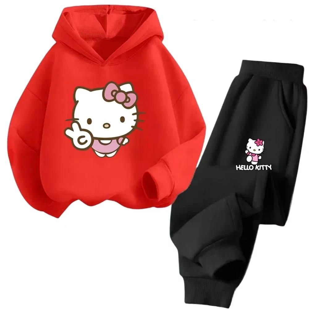 thumbnail image 1 of Traje deportivo de ocio para niñas de 3 a 14 años de Hello Kitty, serie de dibujos animados Kawaii, moda de otoño e invierno, 1 of 4