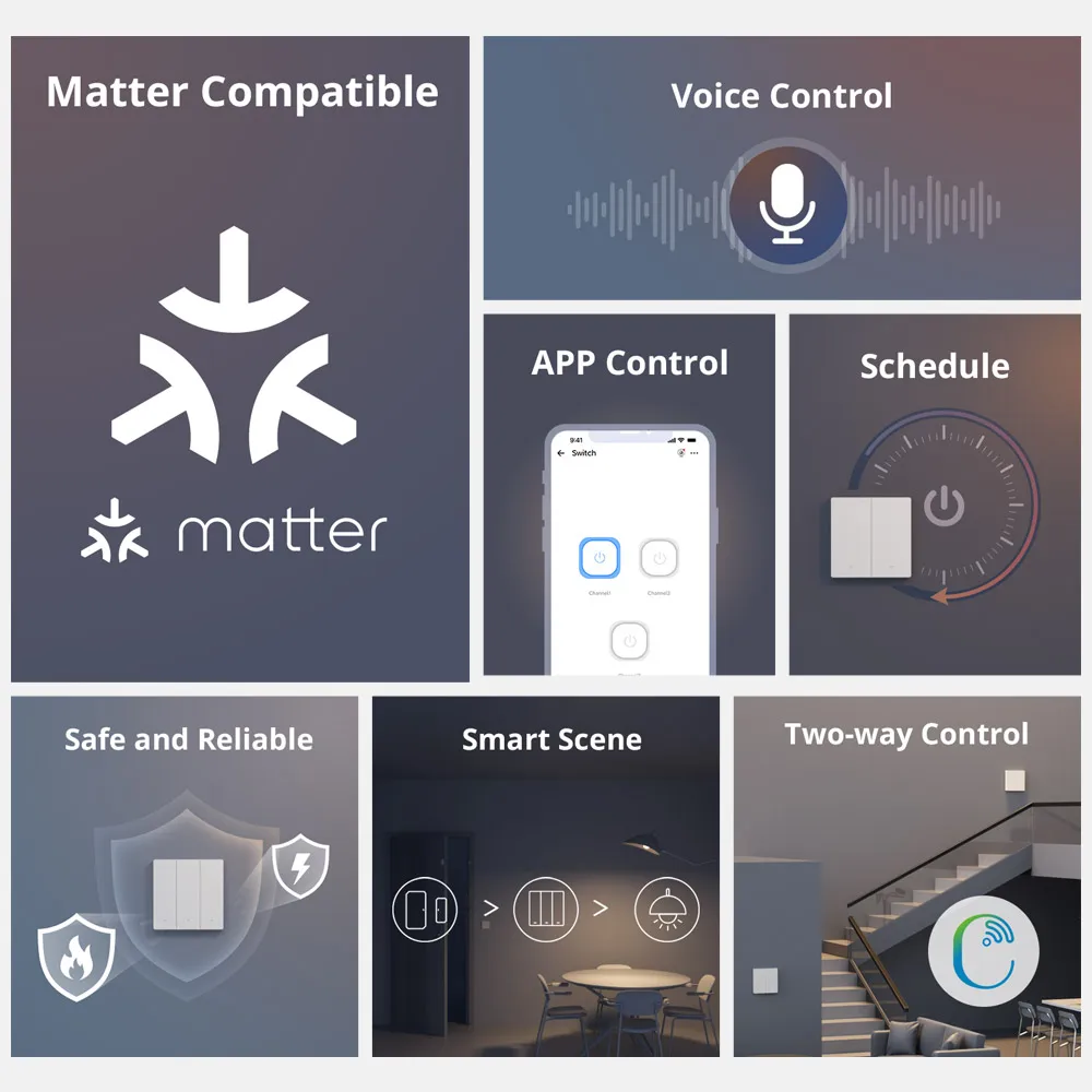 M5 Matter Smart Wall Switch Two-way ESP32 EWeLink-Remote Switchman Voice Control