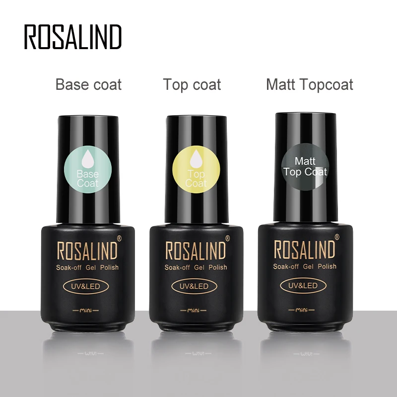 ROSALIND Gel Polish Black Plastc Bottle Top Coat UV Lamp Gel Soak Off 7ml Long Lasting Nail Art Manicure Lak Varnish Primer