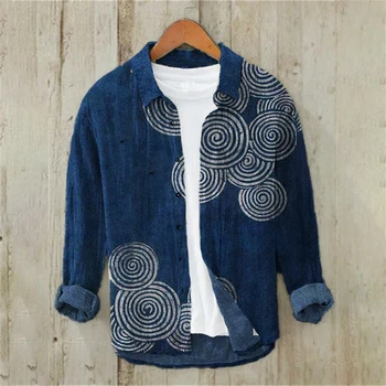 Men's Long Sleeve Shirt Linen Shirt Japanese Retro Ukiyo-e Fashion Loose Comfort High Quality Men's Clothing