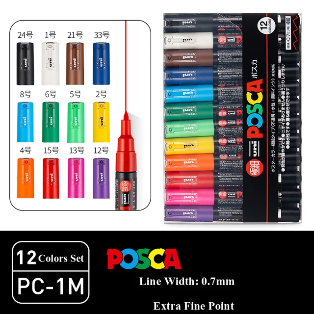 16 marcadores Posca 1M, bolígrafos Posca para suministros de arte,  suministros escolares, arte rupestre, pintura de tela, marcadores de tela