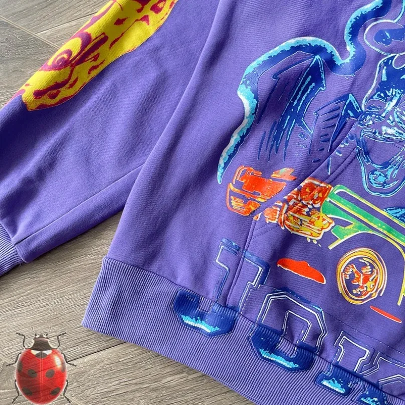 JOKER Print Lost Intricacy Hooded Hoodie Men Women Purple Loose High Street Heavy Fabric Sweatshirts