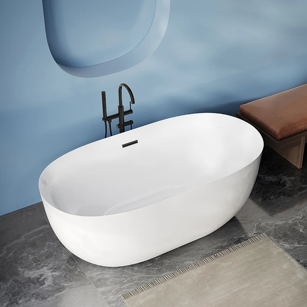 Modern Artificial Solid Surface Oval Round Ceramic Bath Tub Bathroom Soaking Freestanding Acrylic Bathtub for Hotel Project