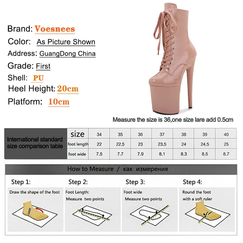 Western Boots Women 20CM/8Inch Platform Large Size Strip Ankle Boots Ladies Shoes High Heels Round Toe ZIP Stiletto Boots Black