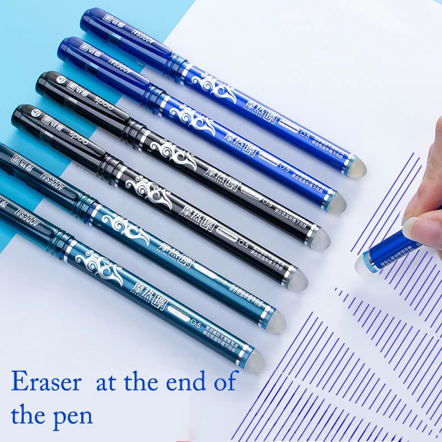 12PCS Erasable Gel Pen Blue Black Red Ink 0.5 0.38mm Washable Handle Ballpoint Pen Needle Tip Rod Student For Writing Sketch 4