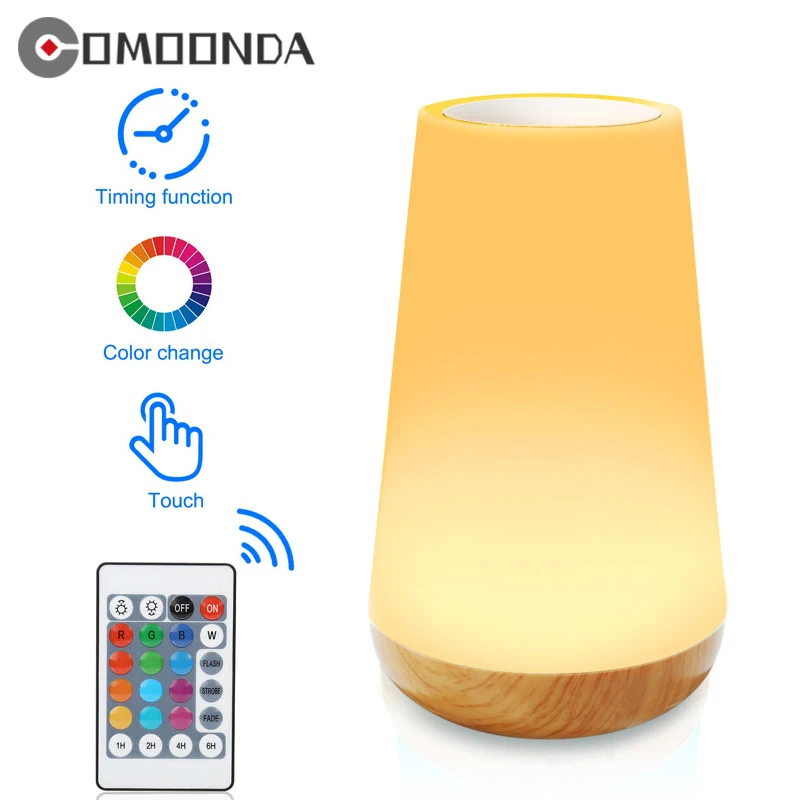 

RGB Color Bedroom Bedside Night Light Rechargeable Portable Reading Desk Lamps Touch Sensor and Remote Control Child Nightlights