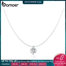  bamoer Silver Invisible Chain Necklaces pendants Rhinestone Choker Necklaces Transparent Fishing Line Collier Femme SCN332 
