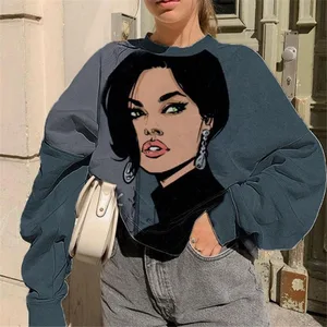 Female O Neck Personality Trend Loose Pullovers Autumn Spring Casual Cartoon Pattern Tops New Fashion Street Hoodies Streetwear