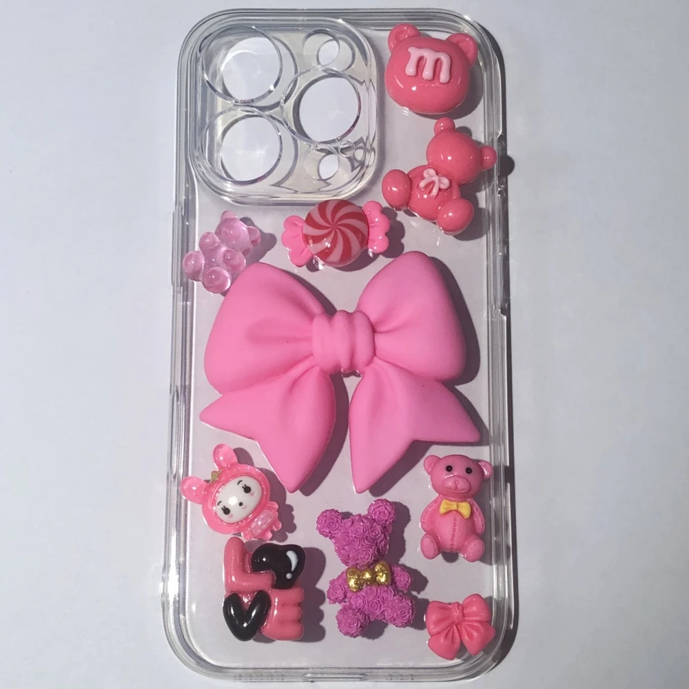 Cartoon Big Bowknot Rhinestone Skull Head Love Star Bone Candy Capsule Lock Resin Charms Decor Junk Phone Case Accessories 4
