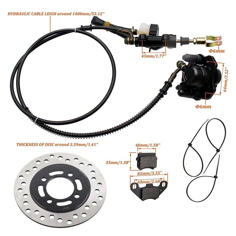 Complete Rear Hydraulic Brake Caliper & Disc Rotor Kit For 50cc-125cc ATV, Go Kart, Dirt Bike