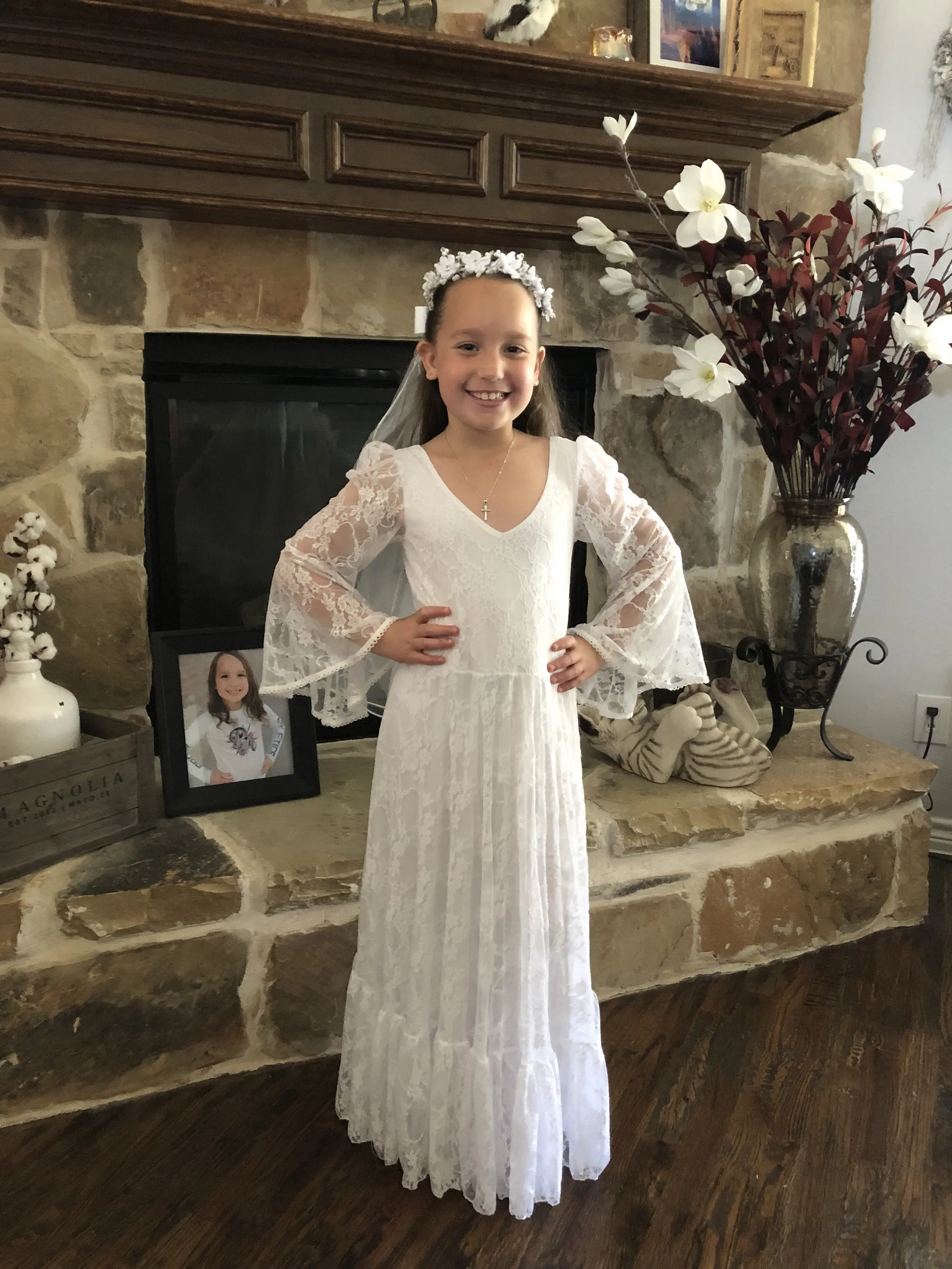 2-11Years Boho Flower Girl Dress For Wedding Girls Junior Bridesmaid Dresses Lace First Communion Dress Lace Bohemian Gown