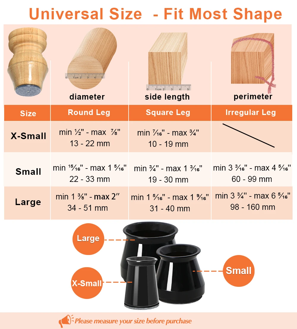 Silicone Chair Leg Floor Protector Caps with Non-Slip Felt - Prevent Scratches on Hardwood Floors (Set of 36)