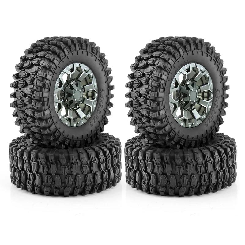 

4Pcs 135Mm 2.6 Inch Metal Beadlock Wheel Rim Rubber Tire Set Kit For 1/8 1/10 RC Crawler Car Axial SCX10 Wraith RR10 Capra