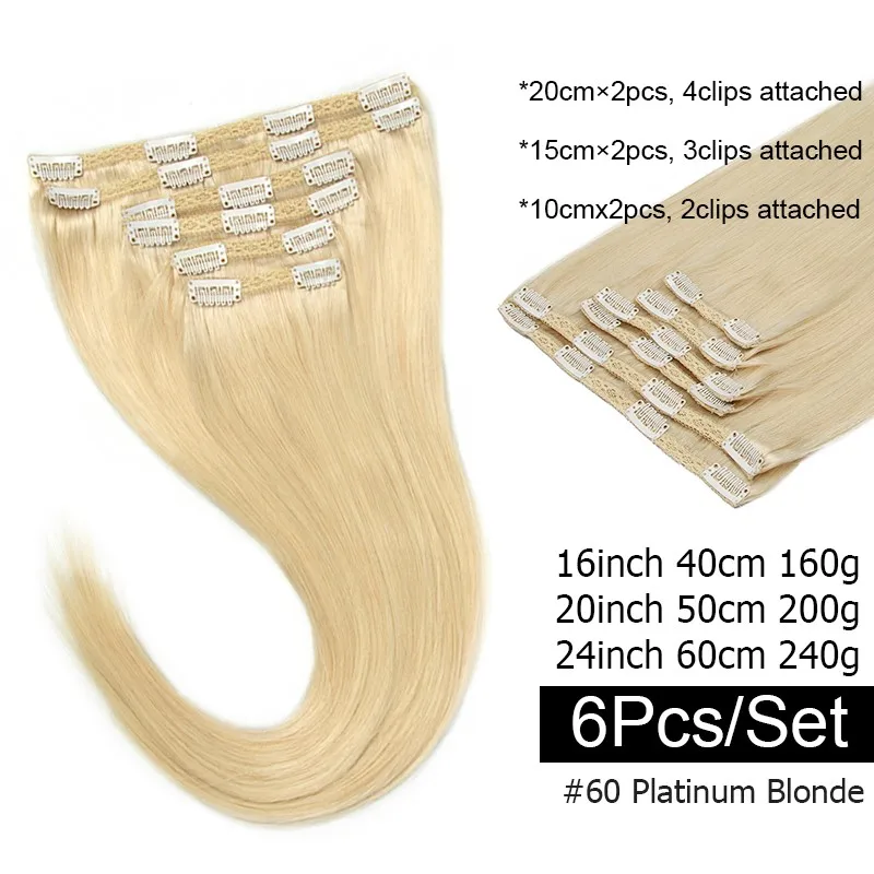 6PCS Human Hair Clip in Extensions Big Volume Seamless Full Head For Thick Raw