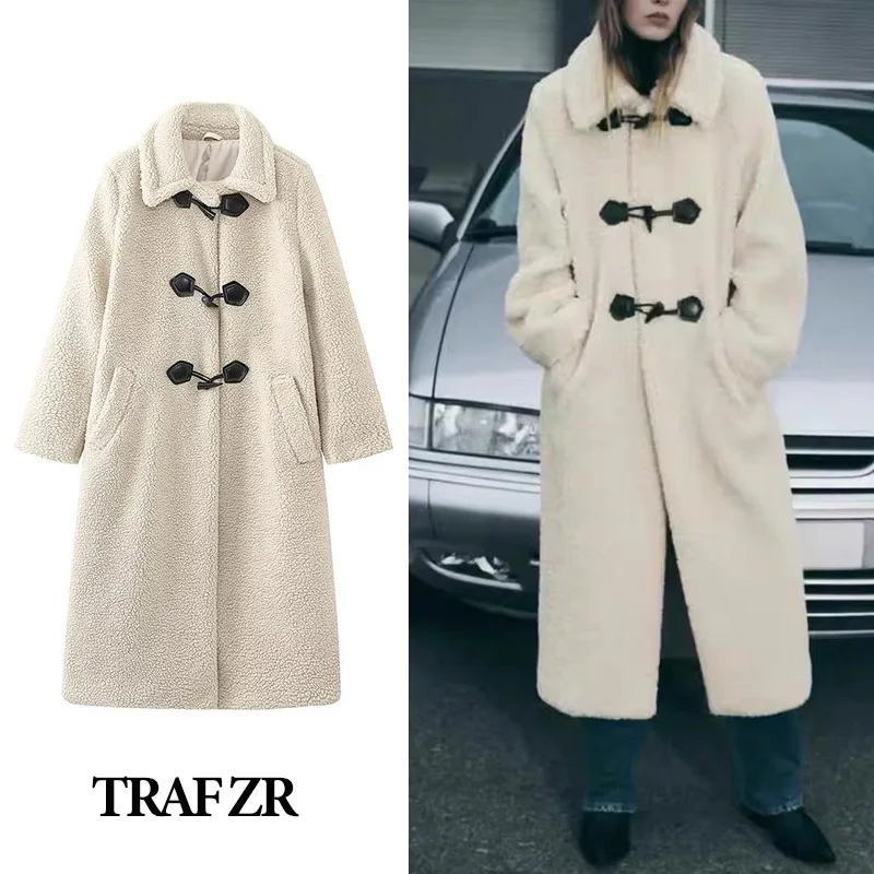 

TRAF ZR Elegant Long Jackets for Women Sheepskin Coat Y2k New in Outerwears Harajuku Windbreaker Women Wool Blend Coat Parkas