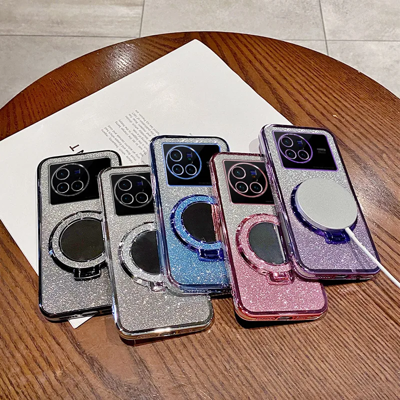 Mirror Fashion Glitter Magnetic Bracket Plating Phone Cover