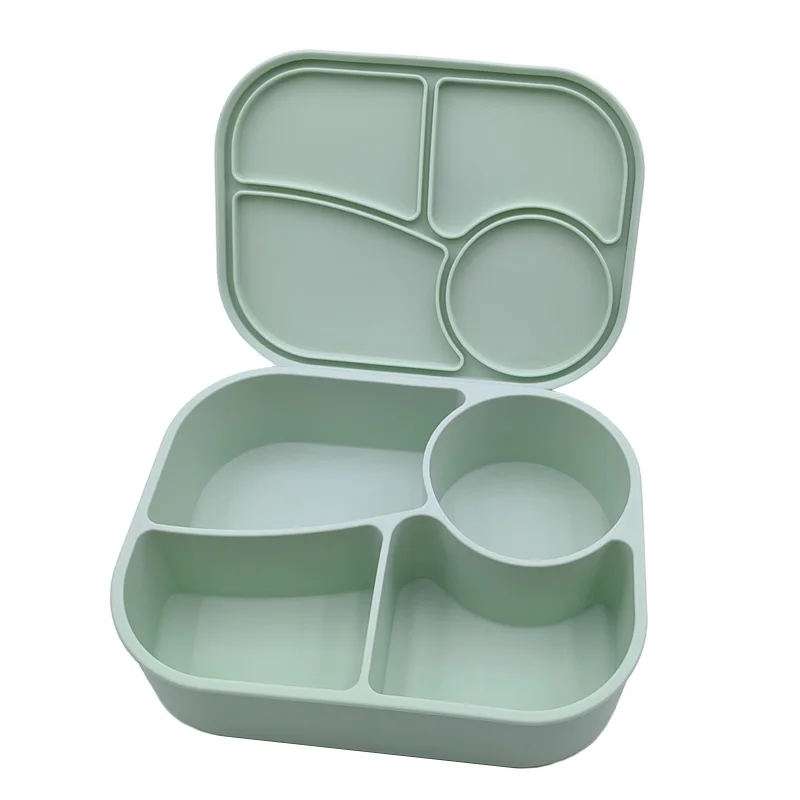Food Grade Silicone 4-Compartment Big Lunch Box Food Storage Box Personalized Name Student Bento Meal Picnic Container