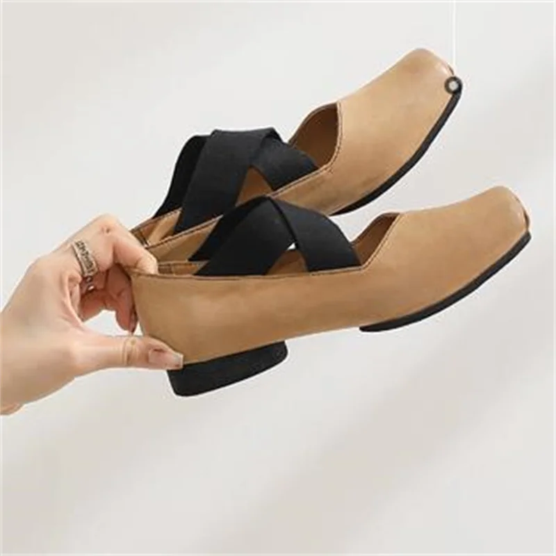 

Square Toes Shoes for Ladies Mary Janes Low Heels Ballet Solid Chaussure Femme Crossover Strap Female Leather Zapatos De Mujer