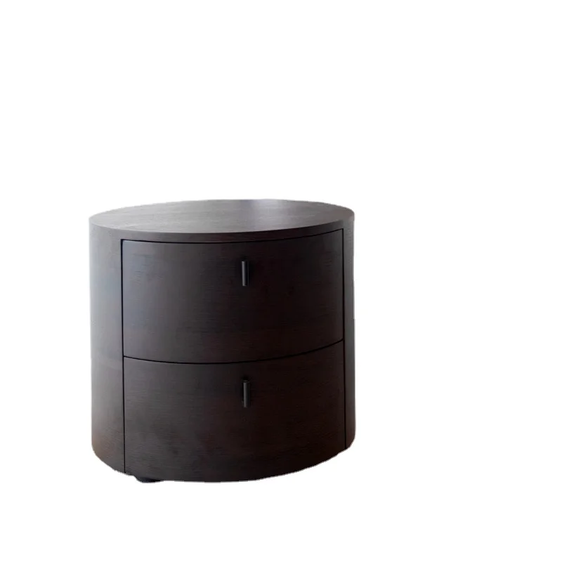 

ZL Bedside Table Mini round Light Luxury Smoky Solid Wood Storage Cabinet