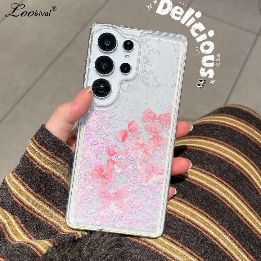 Luxury Glitter Quicksand Bowknot Bling Transparent Shockproof Acrylic Case