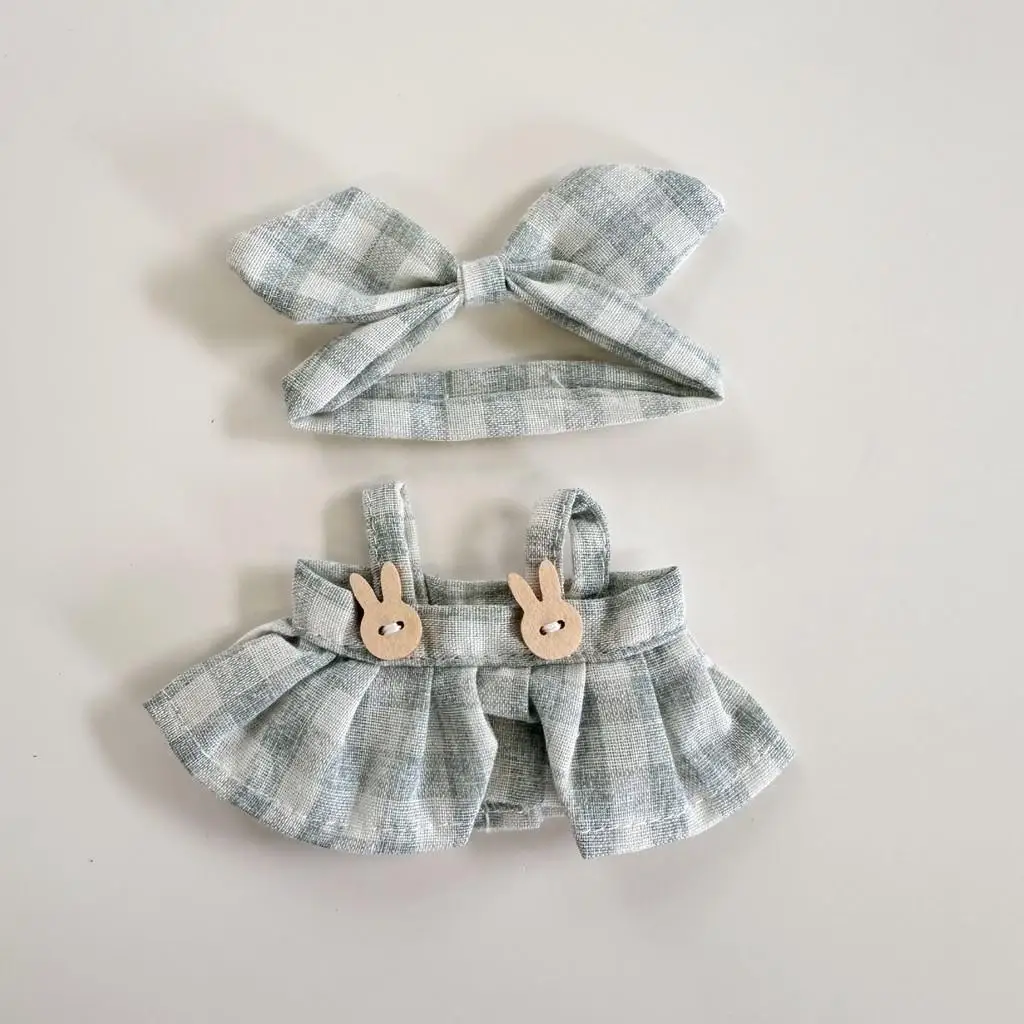 Mini Plush Doll'S Clothes Outfit Accessories For Labubu Idol V1 V2 sitting party Candy plaid skirt headband set Clothing Gift 6
