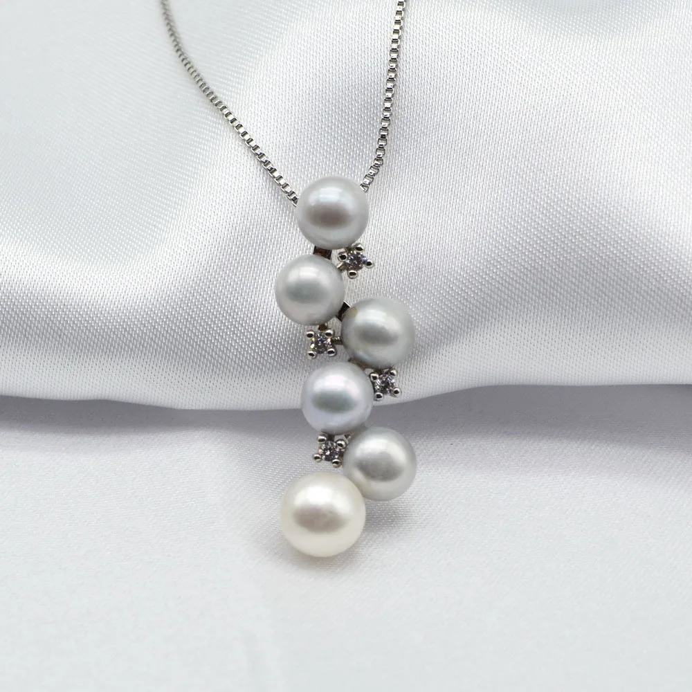 Ladies Pendant Necklace Natural Freshwater Pearl Silver Pendant Multiple Pearl Pendant Silver Necklace Bridal Wedding Necklace