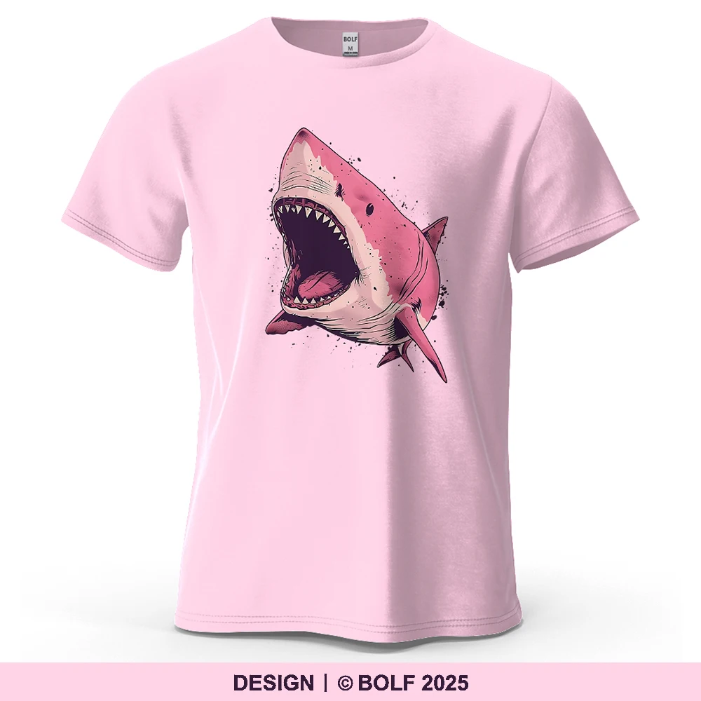 Pink Shark Cartoon Graphic Oversized 100% Cotton T-Shirt - Unisex Streetwear Tee